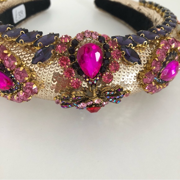 Handmade Hairband Headband Gold Pink Multicoloured Rhinestone Wedding Occasion - Picture 15 of 16